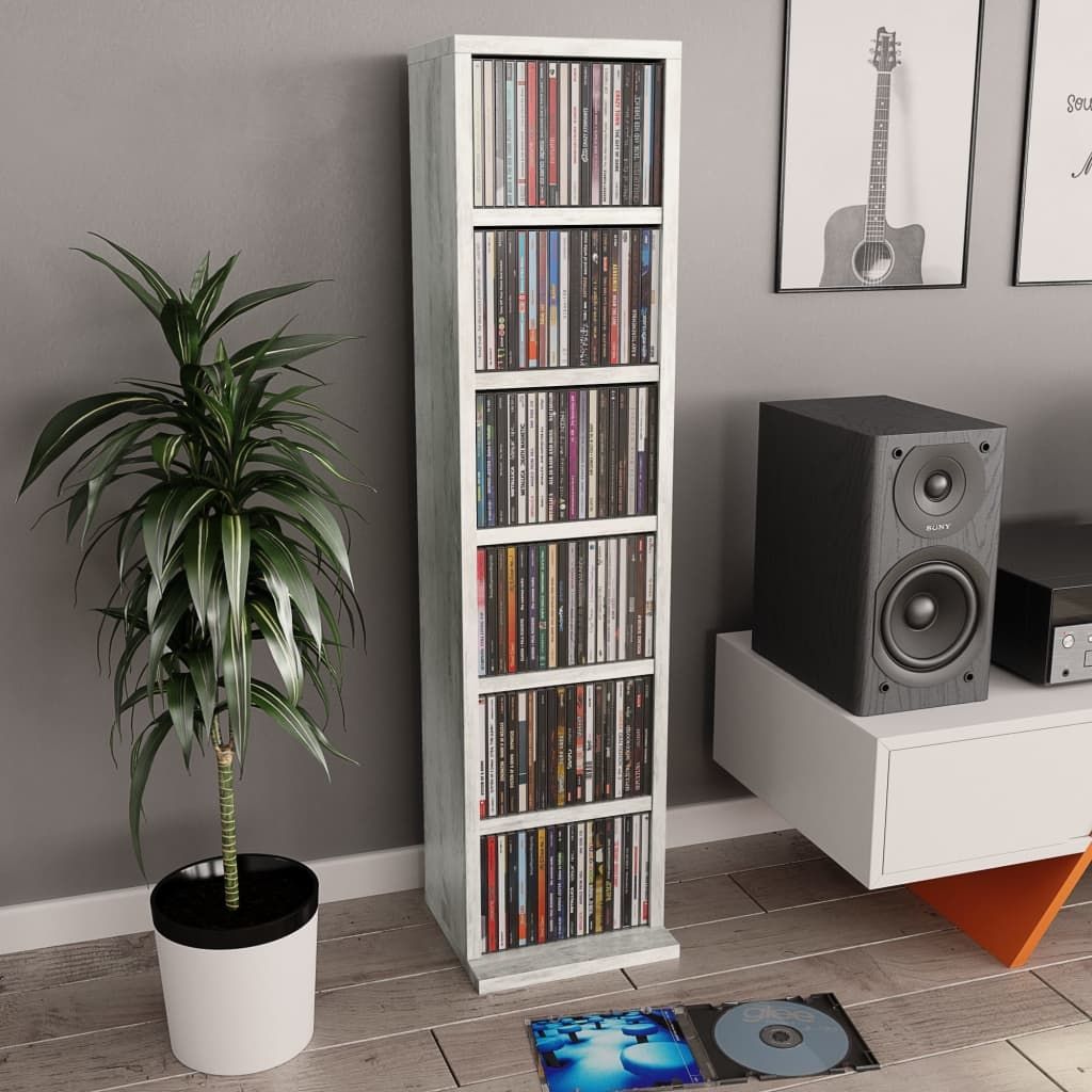 CD Cabinet Concrete Grey 21x16x88 cm Chipboard