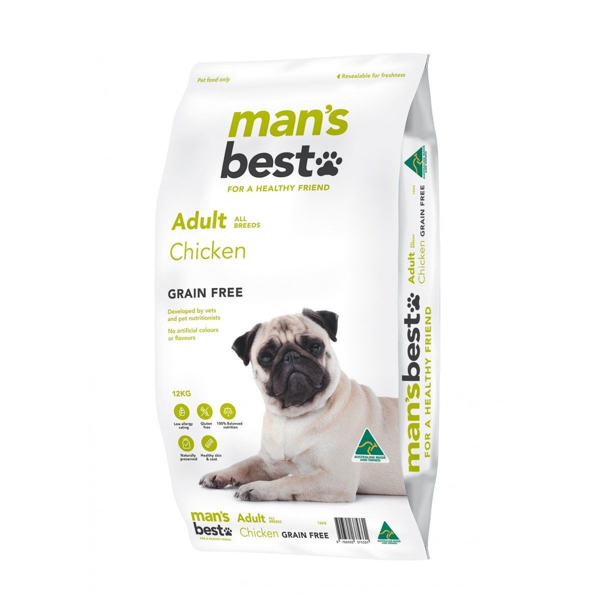 Grain Free Dry Dog Food Mans Best Adult Chicken 12Kg