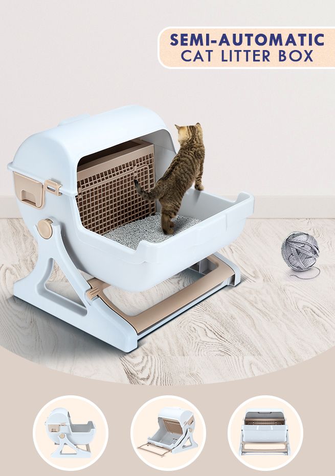 Petscene Cat Litter Box Pet Semi Automatic Cat Toilet Cat Furniture