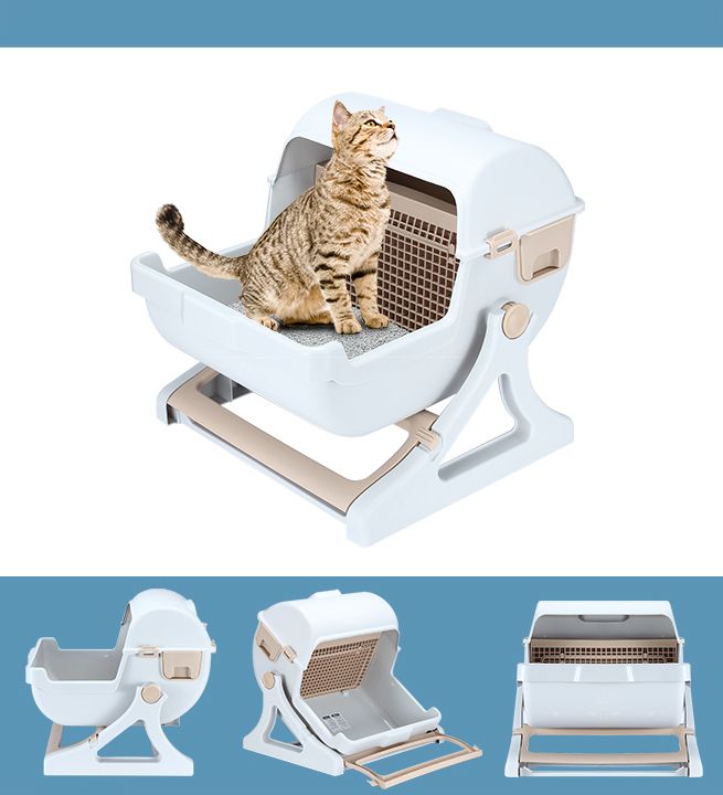 Petscene Cat Litter Box Pet Semi Automatic Cat Toilet Cat Furniture