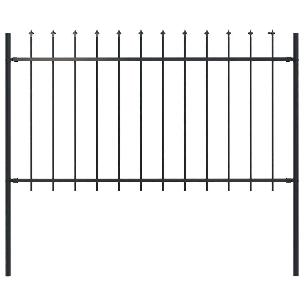 Garden Fence with Spear Top Steel 1.7x1 m Black