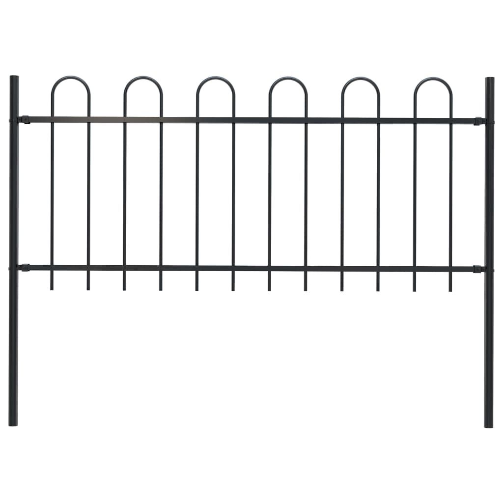 Garden Fence with Hoop Top Steel 1.7x1 m Black