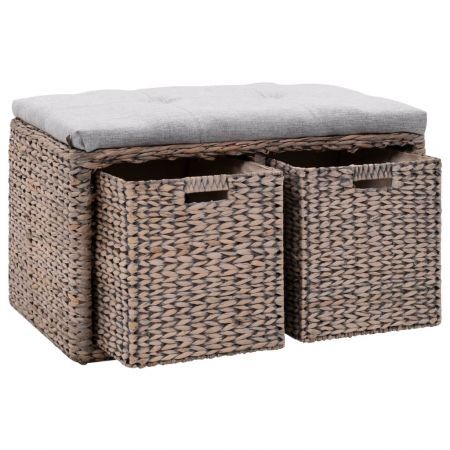 Bench With 2 Baskets Seagrass 71x40x42 Cm Grey Crazy Sales