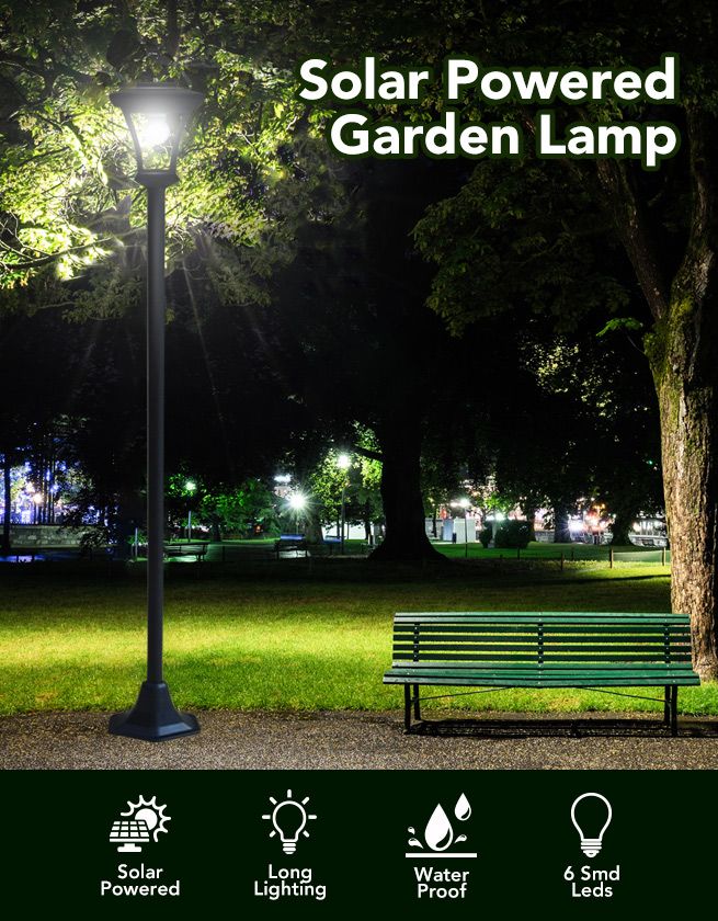 Solar Powered Garden Lamp Post Waterproof Outdoor Yard Standing Light