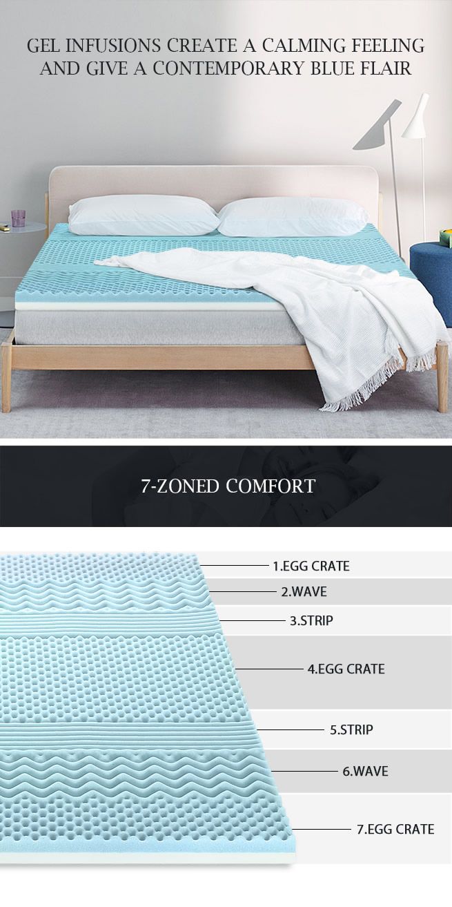 2 Layer 7 Zone Cooling Gel Memory Foam Mattress Topper Bed Underlay Bamboo Cover Double 8cm