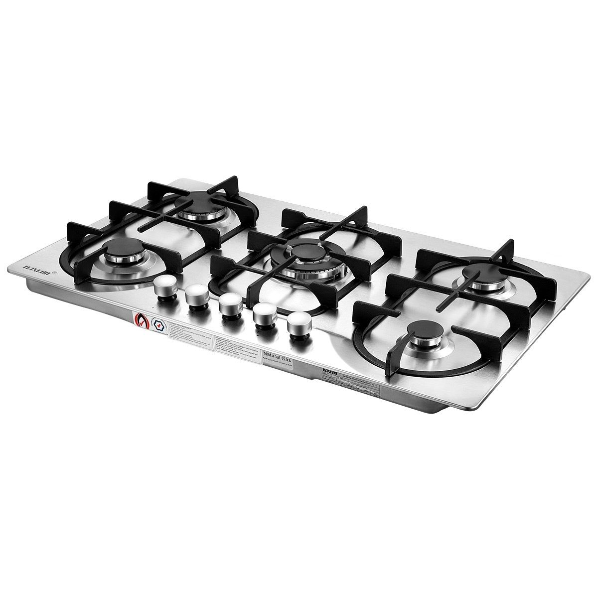 5 Burner Gas Cooktop 90cm Hob Stainless Steel Kitchen Gas Stove NG LPG ...