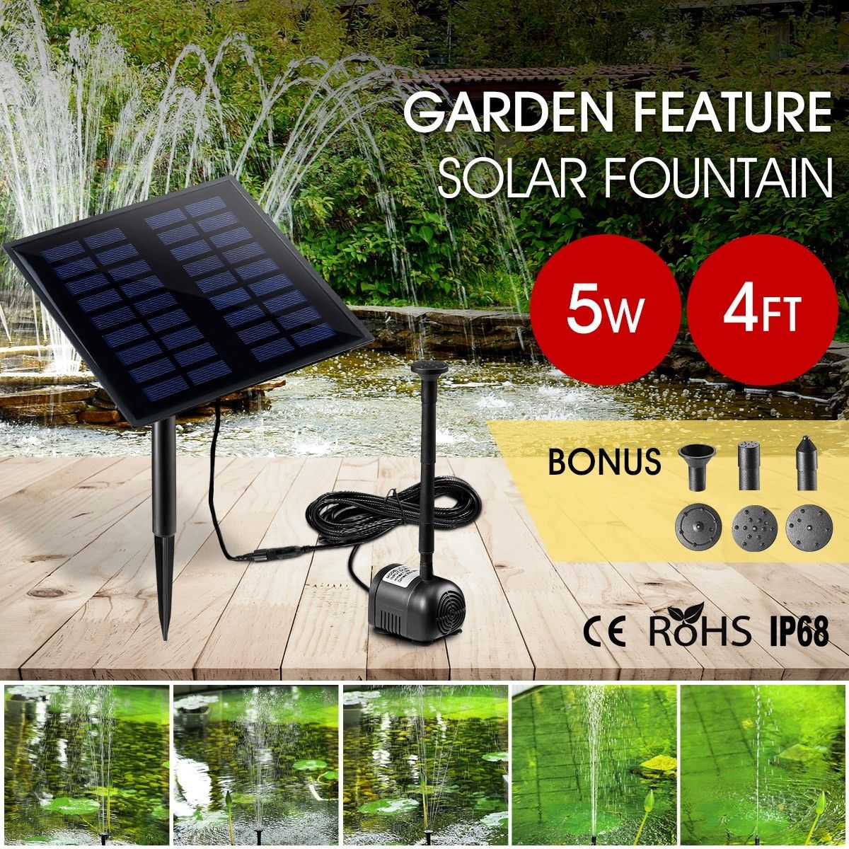 5W Solar Powered Fountain Water Pump for Outdoor Garden Pond Pool