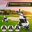 Electric Golf Trolley 3 Wheel Foldable Push Golf Buggy Cart 3 Distance Control LED Display-White