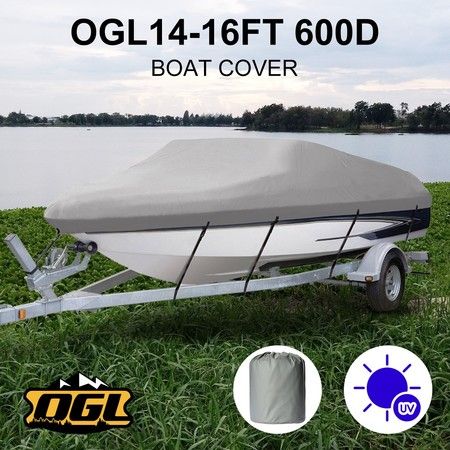 OGL 14-16 ft Trailerable Boat Cover Waterproof Marine Grade Fabric for V Hull Fishing Boats 