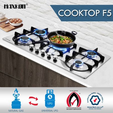 5 Burner Gas Cooktop Hob Stainless Steel Kitchen Gas Stove NG LPG