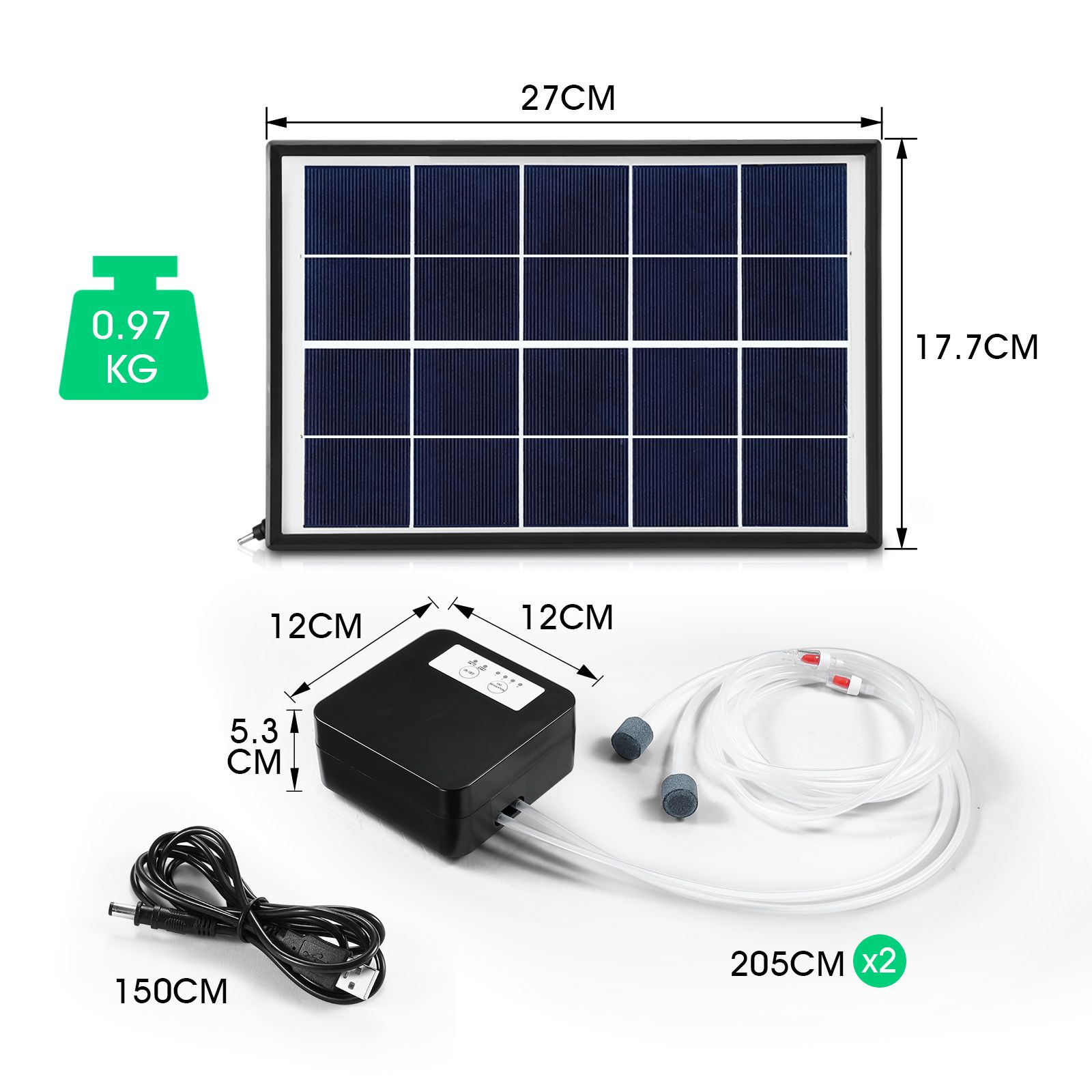 20W Solar Powered Panel Air Oxygenator Pump for Fish Pond Outdoor Pool