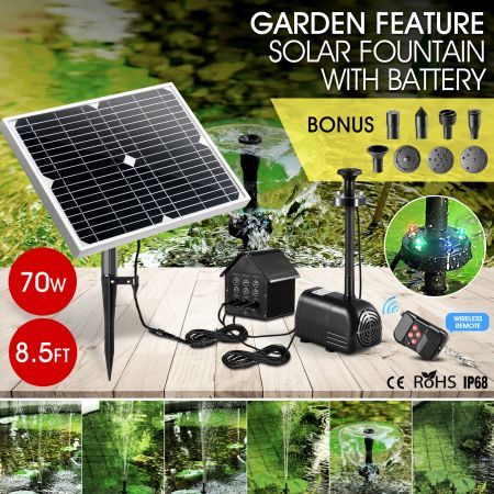 70W Solar Fountain Water Pump with Battery and LED Light for Birdbath Garden Pool