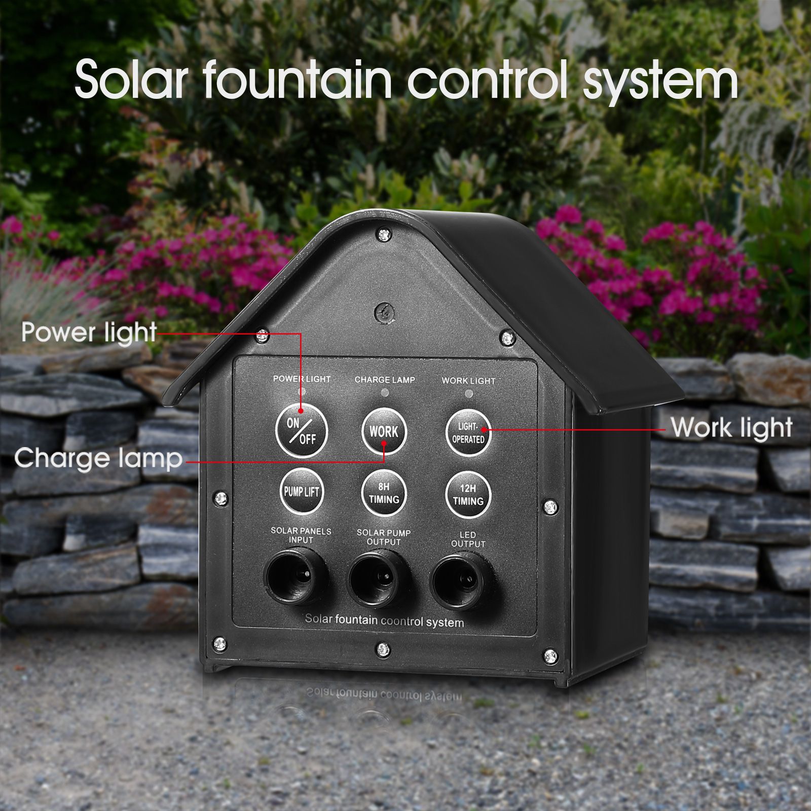 100W Solar Fountain Water Pump with Battery and LED Light for Birdbath Garden Pool