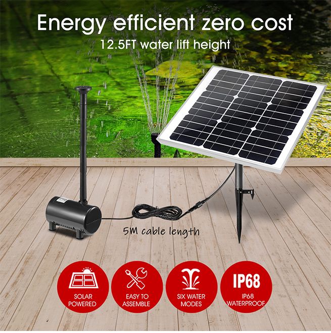 100W Solar Powered Fountain Water Pump for Birdbath Fish Pond Garden Pool