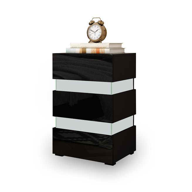 Modern Black High Gloss Front Nightstand Cabinet Bedside ...