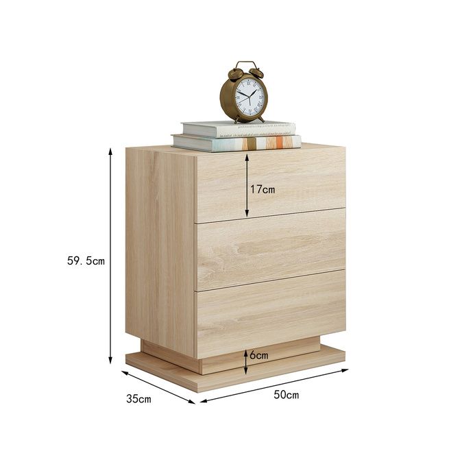 Oak High Gloss Front Bedside Table Three Drawer Nightstand Crazy Sales