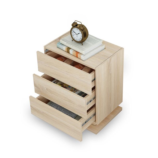 Oak High Gloss Front Bedside Table Three Drawer Nightstand Crazy Sales