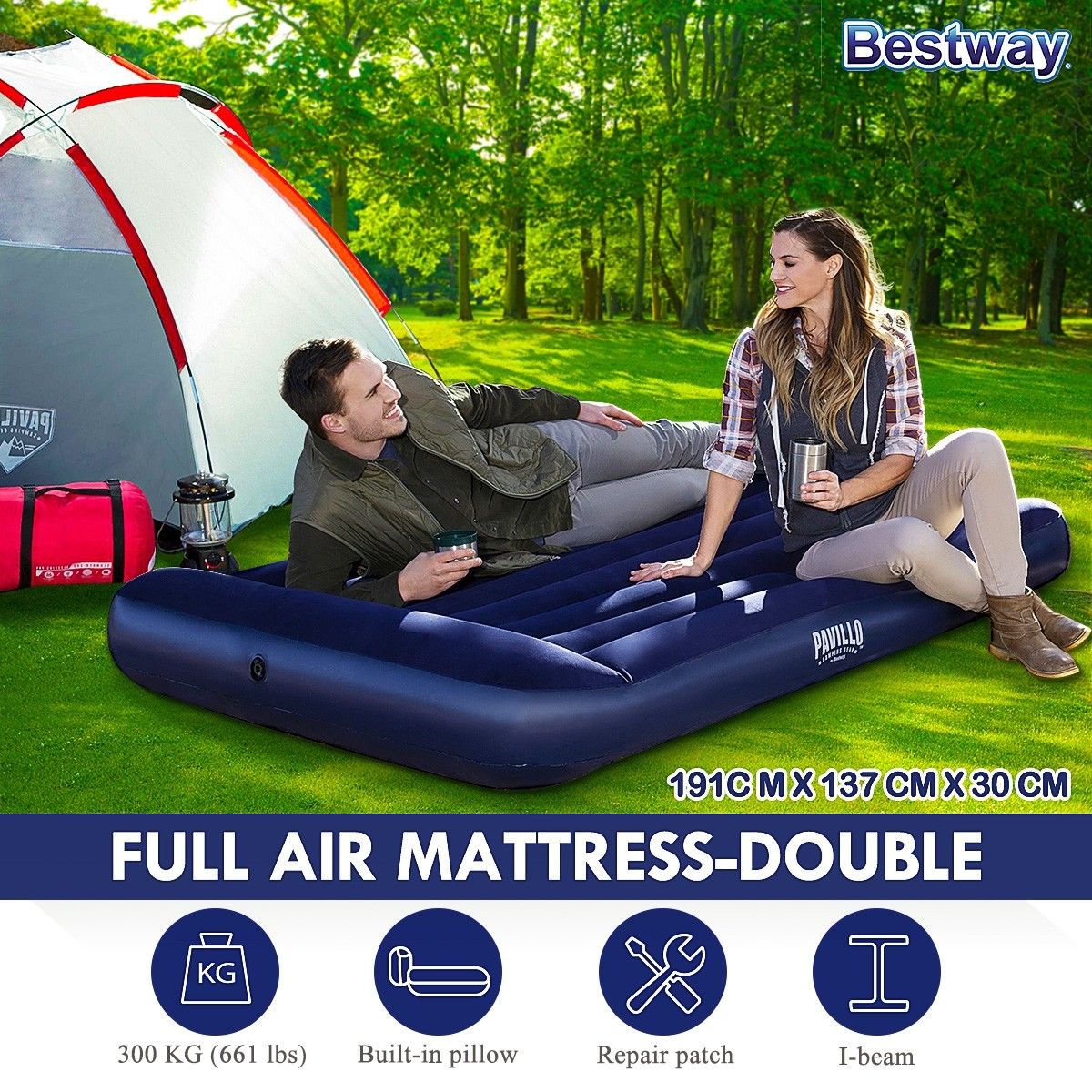 1.91m x 1.37m x 30cm Tritech Airbed Blow Up Bed Mattresses