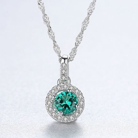 Poly S925 Emerald Crystals Circled Necklace Jewelry Decoration