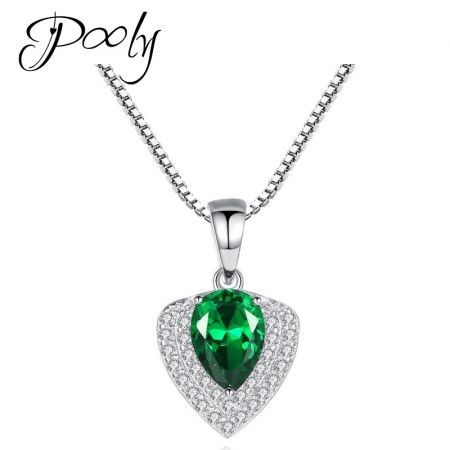 Poly S925 Emerald Heart Shape Crystals Circled Necklace Jewelry Decoration