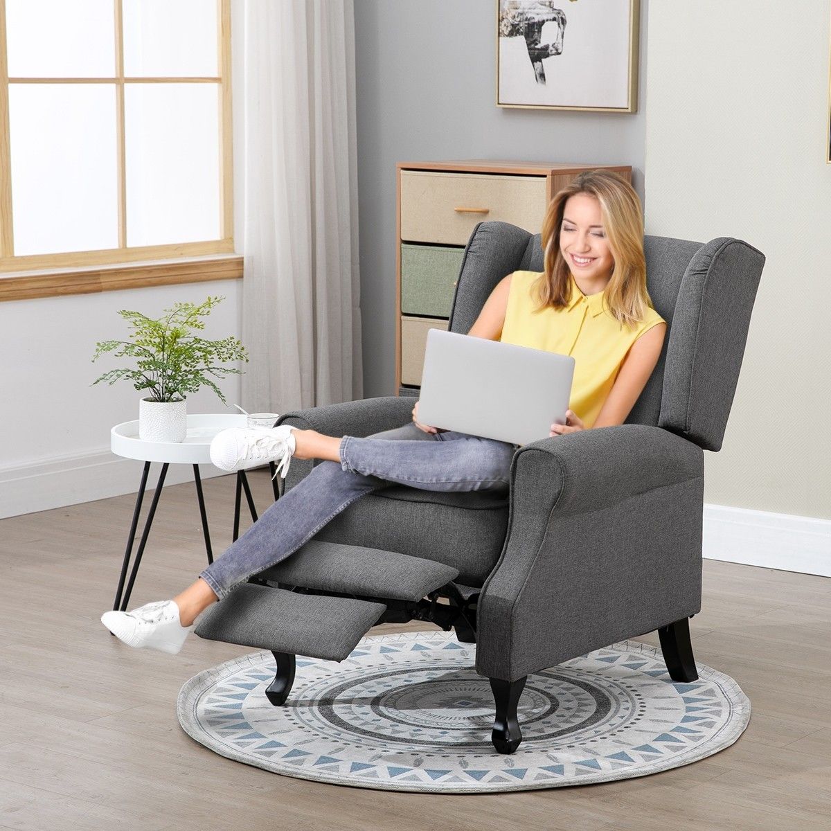 Modern Fabric Recliner Chair Lounge Single Sofa Deep Grey | Crazy Sales