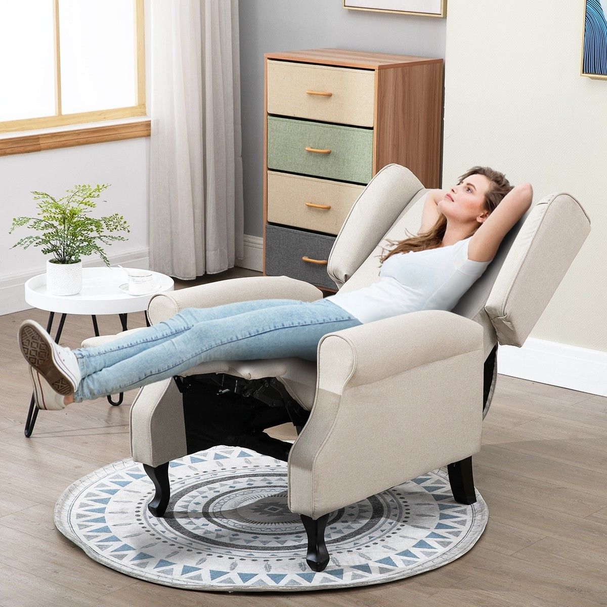 Modern Fabric Recliner Chair Lounge Single Sofa Beige | Crazy Sales
