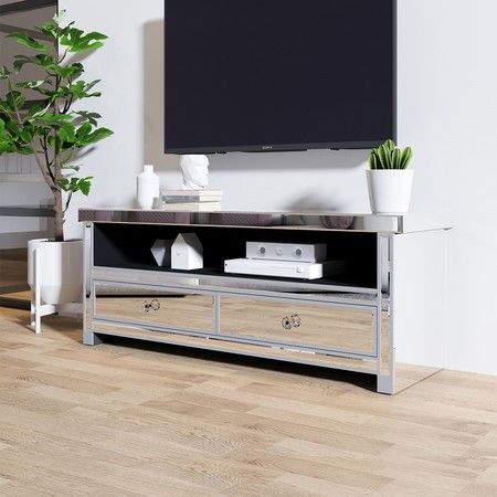Mirrored Tv Stand Cabinet 2 Drawers, Mirrored Tv Console Cabinet