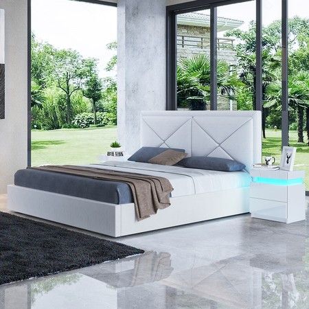 Modern White Leather Storage Bed Frame, Modern Bed Frames King Size