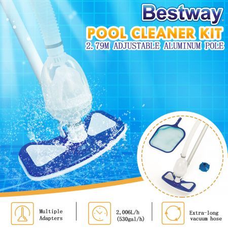 Bestway 2.79m Pool Vacuum Cleaner Maintenance Kit with Multiple Adapters 