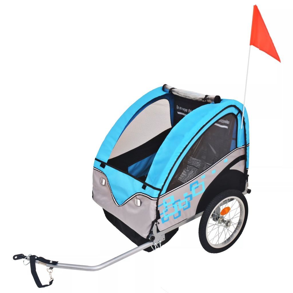 Kids' Bicycle Trailer 30kg - Grey and Blue