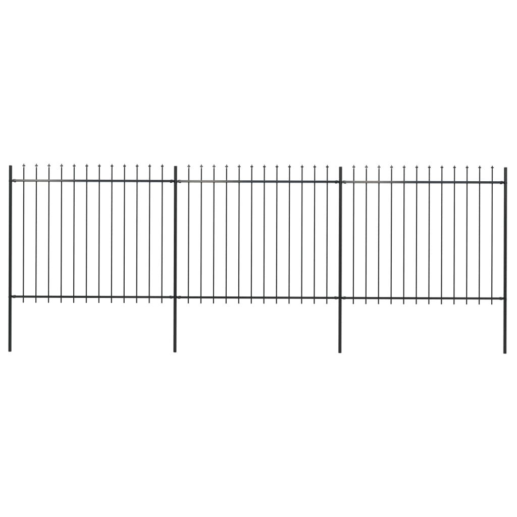 Garden Fence with Spear Top Steel 5.1x1.5 m Black