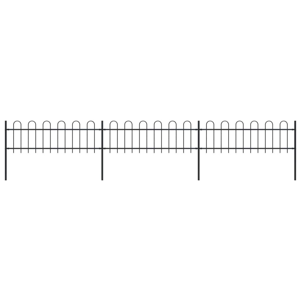 Garden Fence with Hoop Top Steel 5.1x0.6 m Black