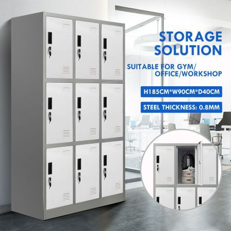 9 Doors Locker Cabinet Steel Storage Cupboard for Office School Gym