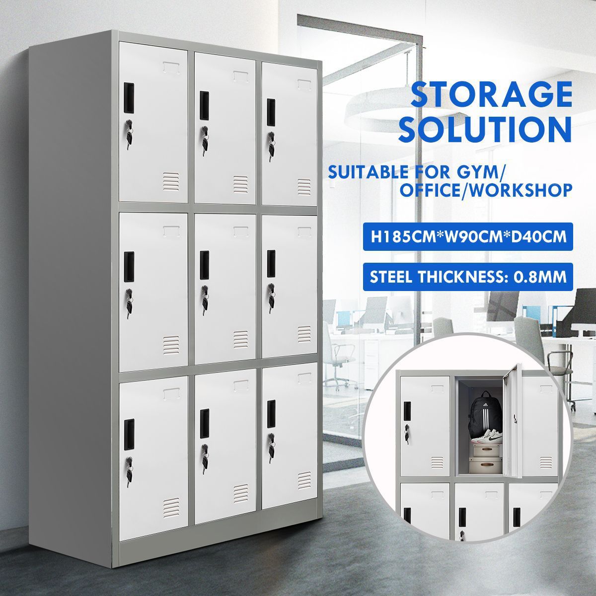 9 Doors Locker Cabinet Steel Storage Cupboard for Office School Gym