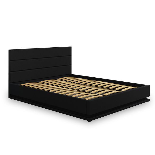 Modern Black Leather Storage Bed Frame with LED - Double