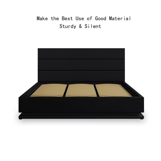 Modern Black Leather Storage Bed Frame with LED - Double