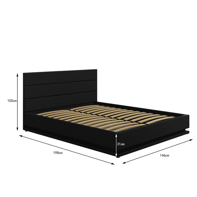 Modern Black Leather Storage Bed Frame with LED - Double