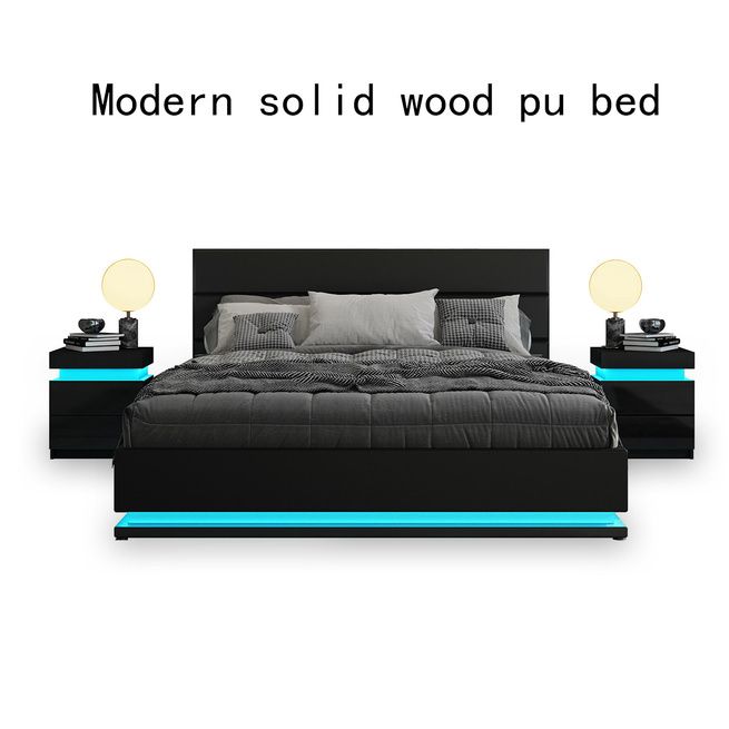 Modern Black Leather Storage Bed Frame with LED Queen Crazy Sales
