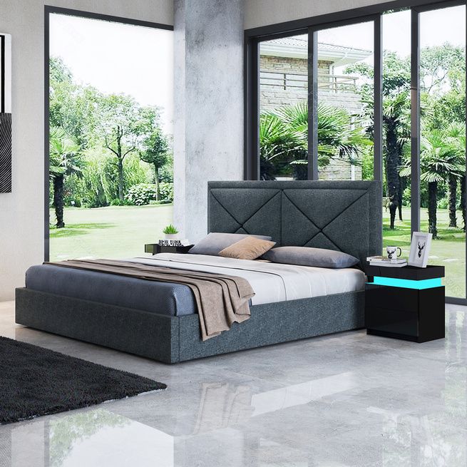 Modern Grey Leather Storage Bed Frame King Crazy Sales