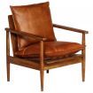 Armchair Brown Real Leather with Acacia Wood