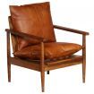 Armchair Brown Real Leather with Acacia Wood