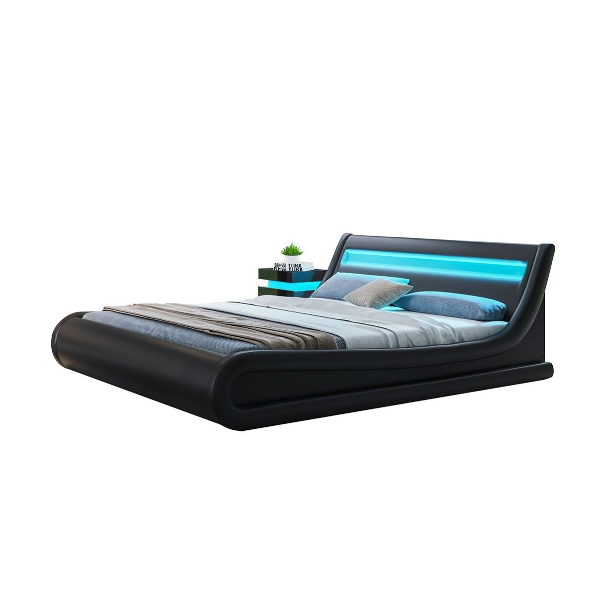 Fashion Black Bed Frame with Storage LED Light King Size Crazy Sales