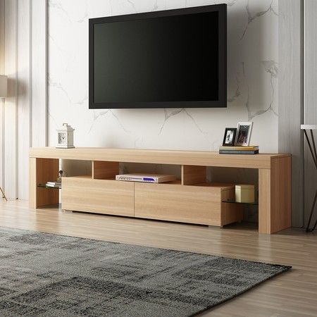 200cm Tv Stand Cabinet 2 Drawers, Entertainment Center With Shelves And Drawers