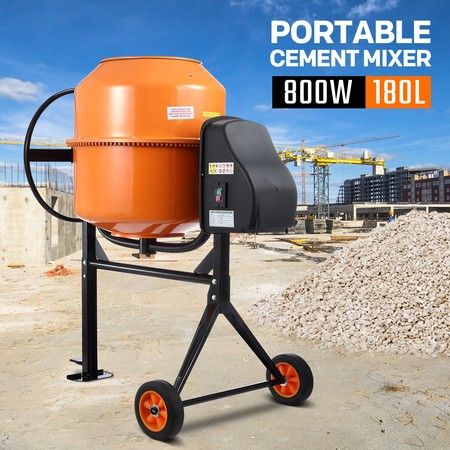 180L Portable Cement Mixer w/ Waterproof Power Motor for Concrete Stucco Mortar