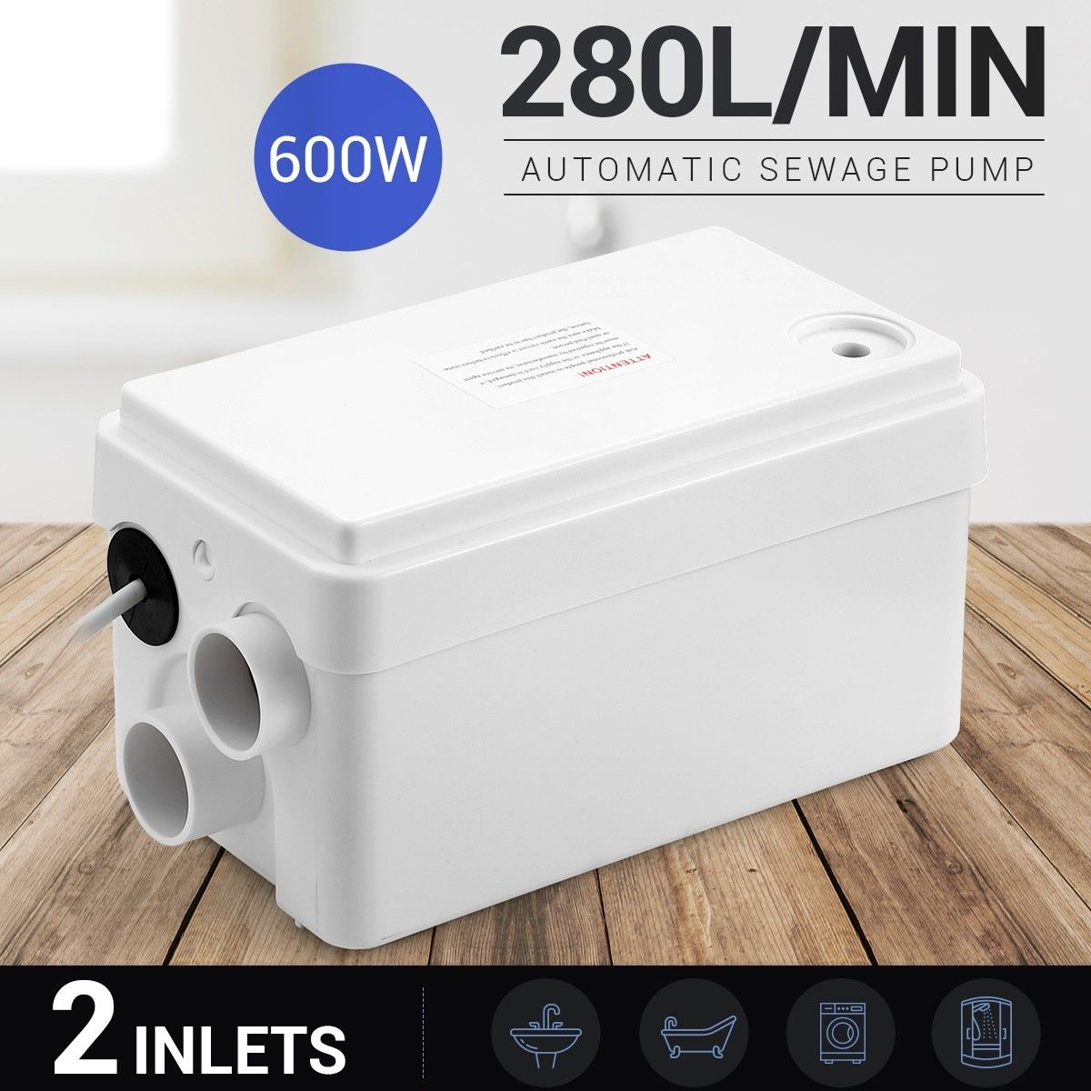 600W Toilet Sewage Ejector Pump Automatic Macerator Wastewater Sewerage