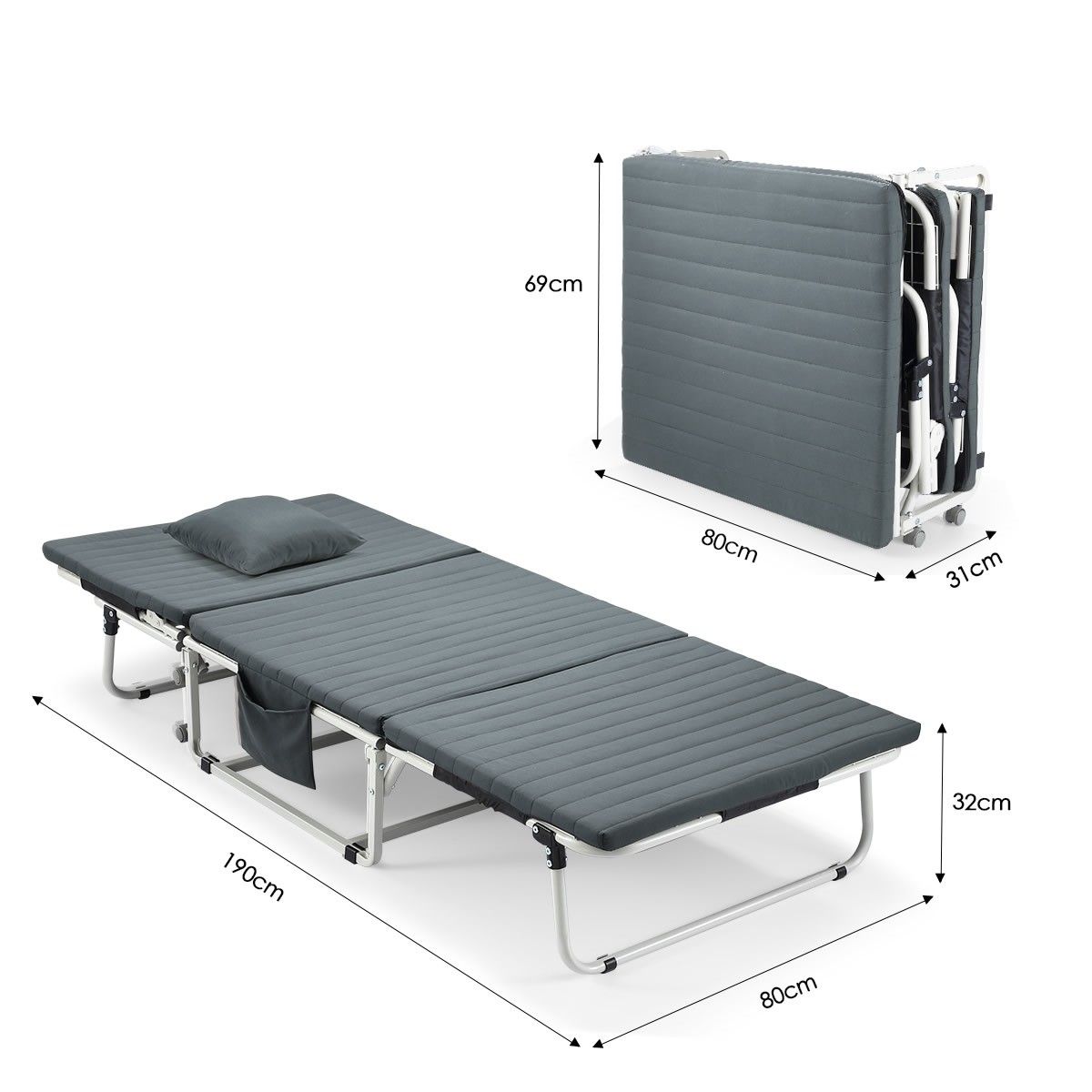 Gray Foldable Bed Mattress 3 Fold Single Folding Recliner Sofa Portable