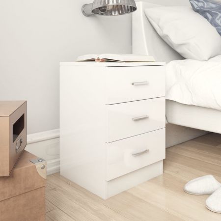 Bedside Cabinets 2 pcs High Gloss White 38x35x65 cm Chipboard