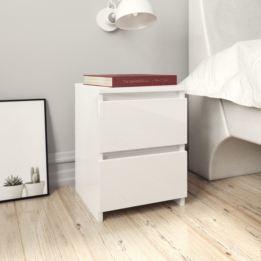 Bedside Cabinet High Gloss White 30x30x40 cm Chipboard