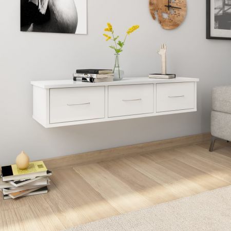 Wall-mounted Drawer Shelf High Gloss White 90x26x18.5 cm Chipboard