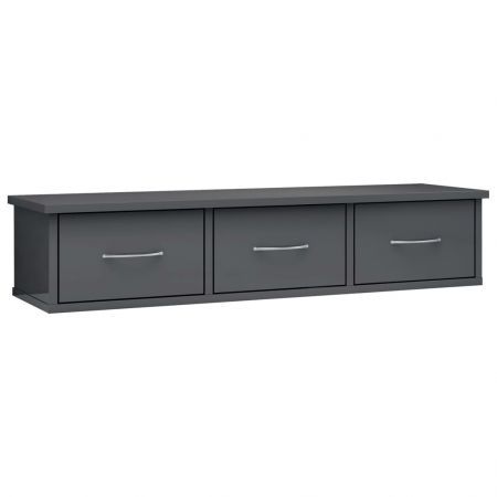 Wall-mounted Drawer Shelf High Gloss Grey 88x26x18.5 cm Chipboard